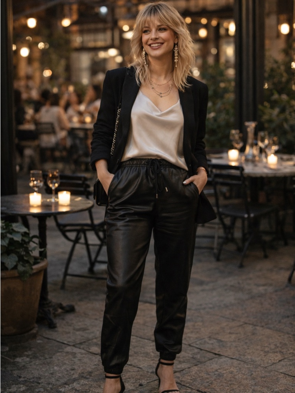 Great pair of pants!  Black Faux Leather Elastic Waist Joggers